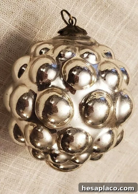 Rare Antique German Mercury Glass Three-Inch Kugel Christmas Ornament