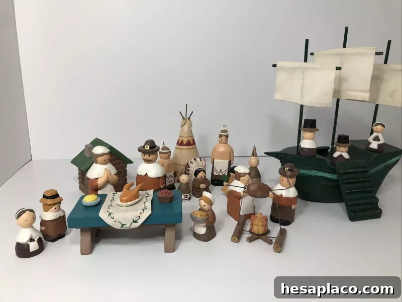 Vintage Thanksgiving Dinner Pilgrim And Native American Figurine Set