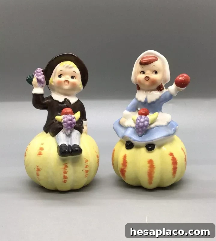 Vintage Norcrest Japan Thanksgiving Pilgrims Salt and Pepper Shakers
