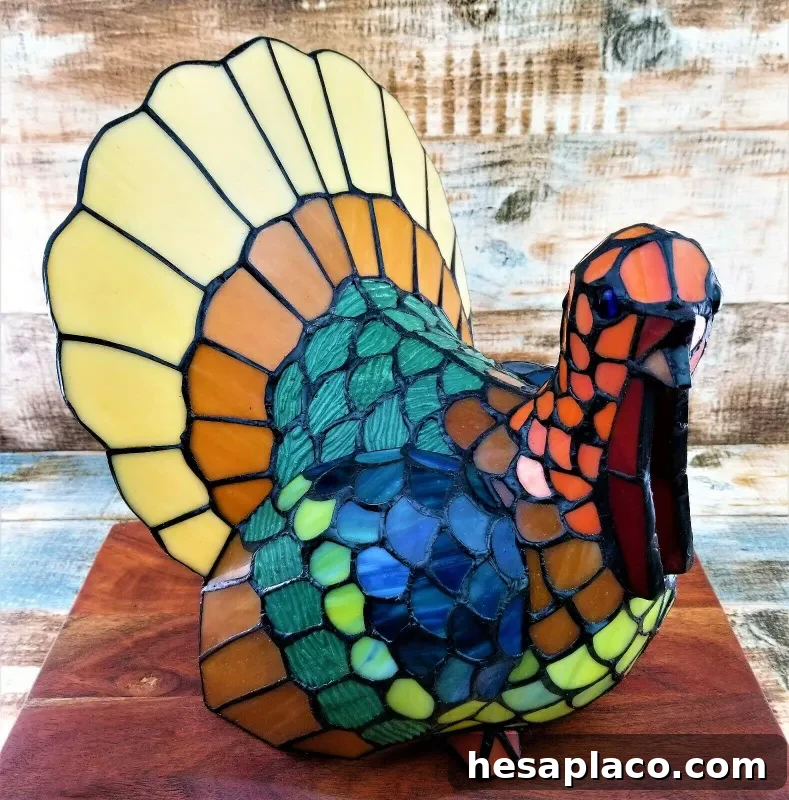 Vintage Stained Glass Tiffany-Style Turkey Lamp