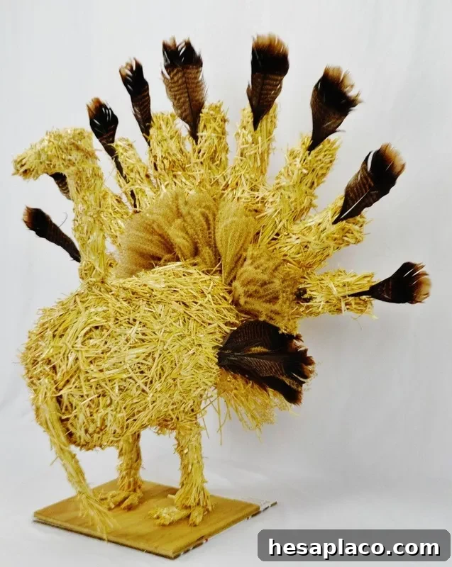 Vintage Folk Art Thanksgiving Straw Turkey Centerpiece