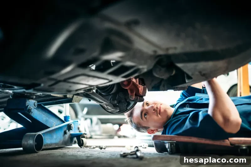Car mechanic working under vehicle