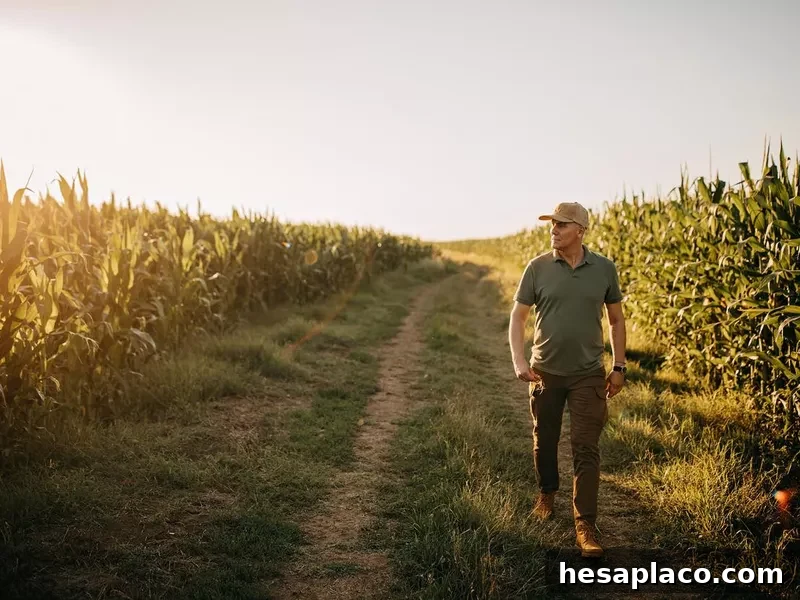 Farmer inspects his land