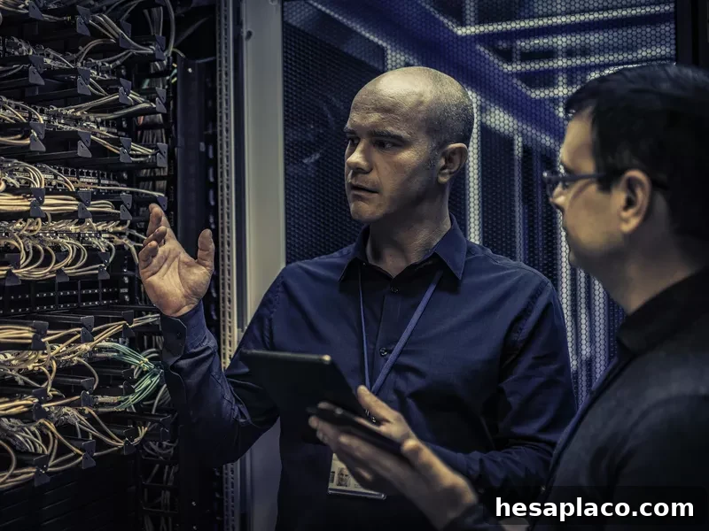 IT engineer explaining server configuration