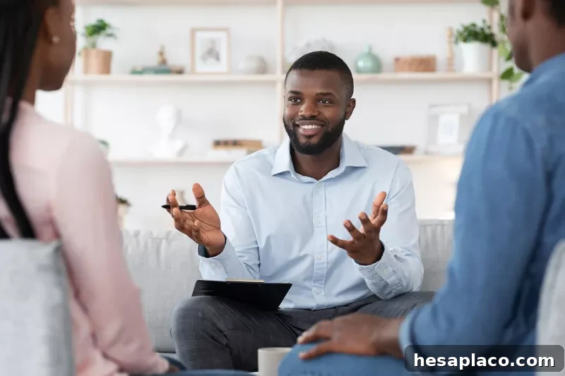 Psychologist talking to clients