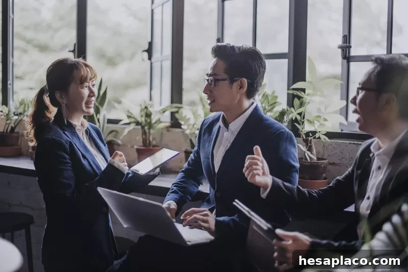 Public relations workers interacting