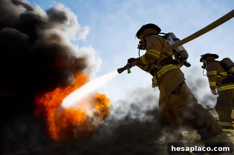 Firefighters extinguishing house fire