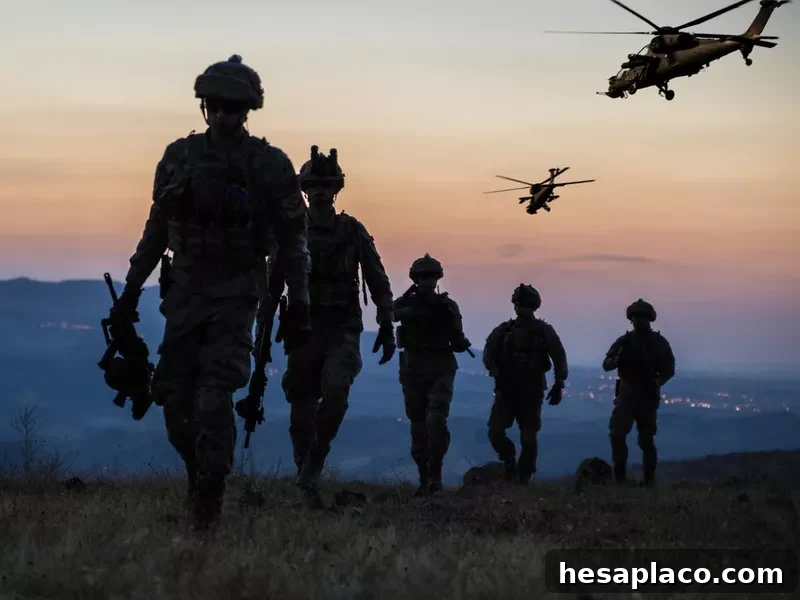 Military mission at twilight