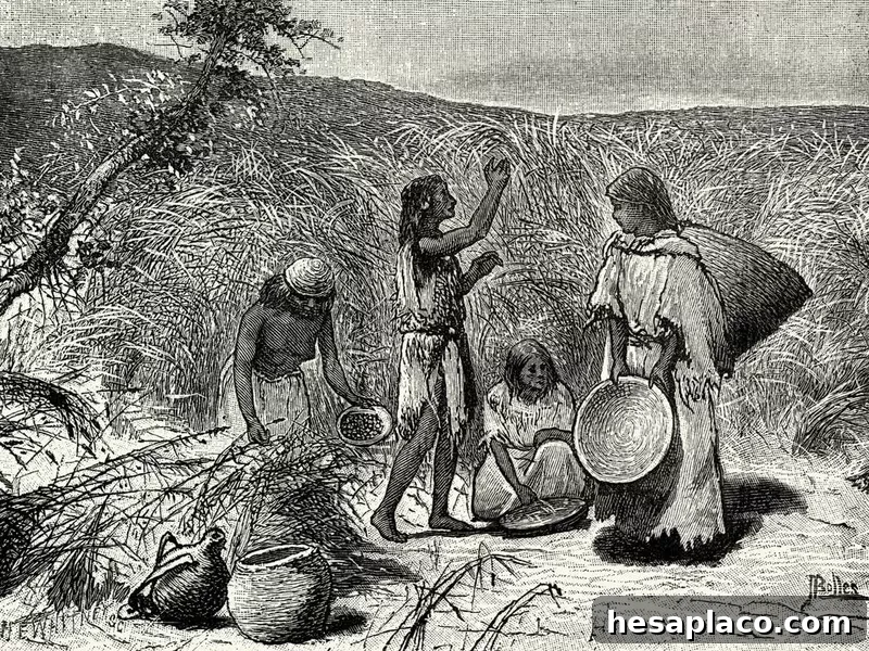 Native American women gathering wild rice