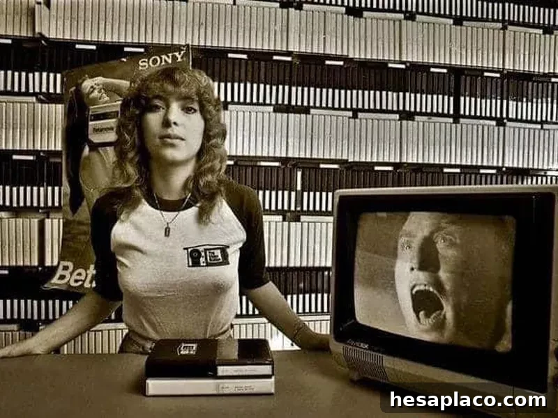 Women clerk at an early video store