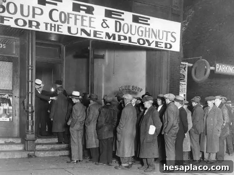 Unemployed waiting for food at Al Capone's Soup Kitchen during the Great Depression