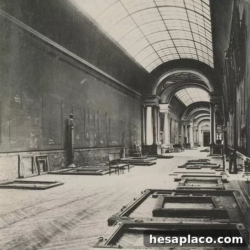 Empty walls of the Louvre