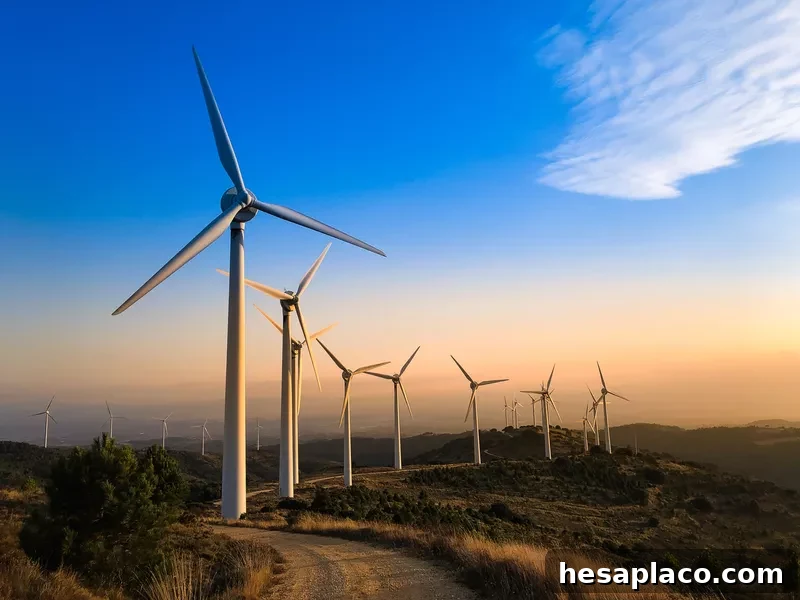 Wind farm at sunset